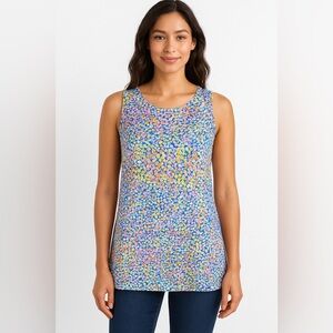 Adrienne Vittadini Boho Colorful Coastal Resort Brunch Sleeveless Blouse Top L